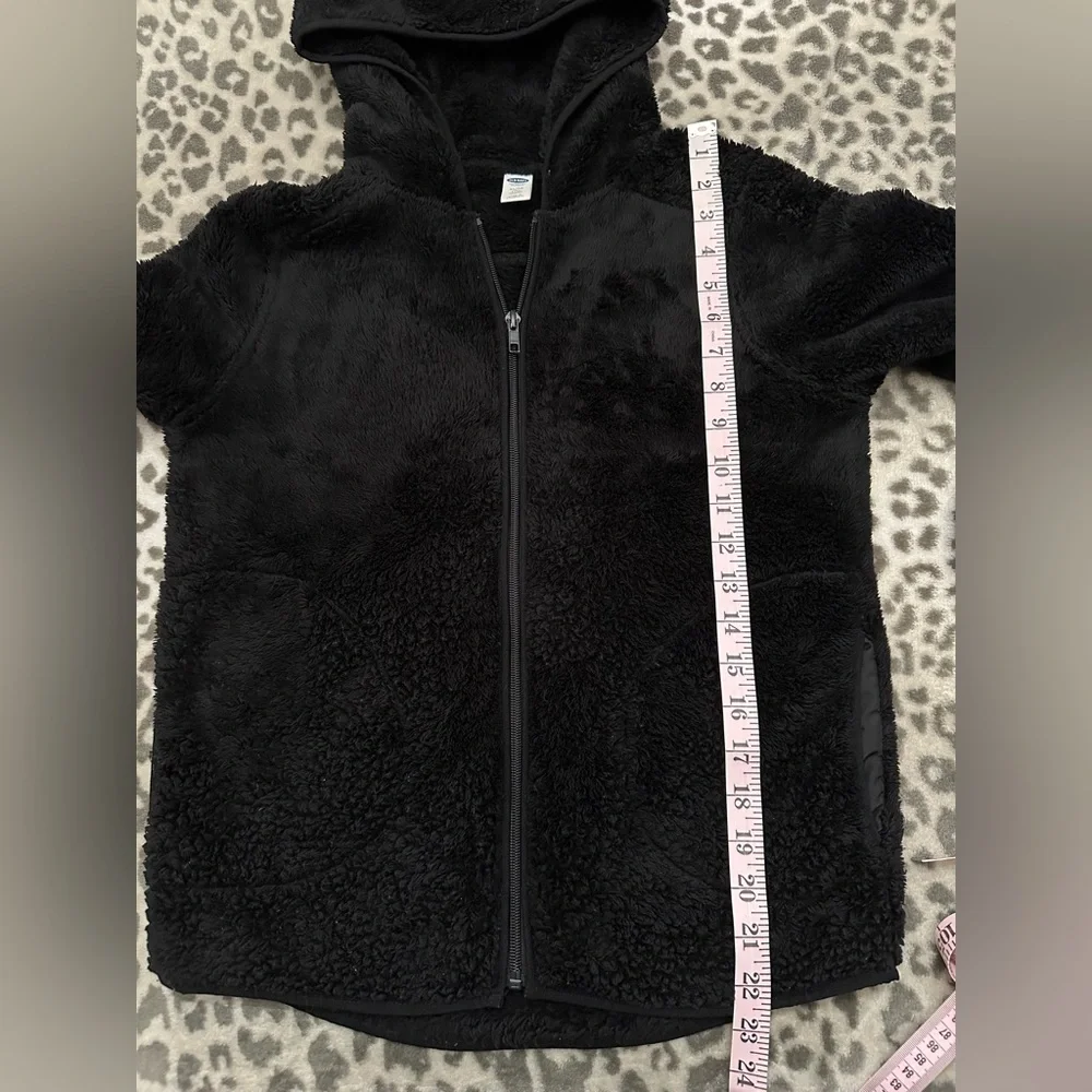 Old Navy Fuzzy Full Zip Hooded Jacket in Black Jack Size XL 14 Girls